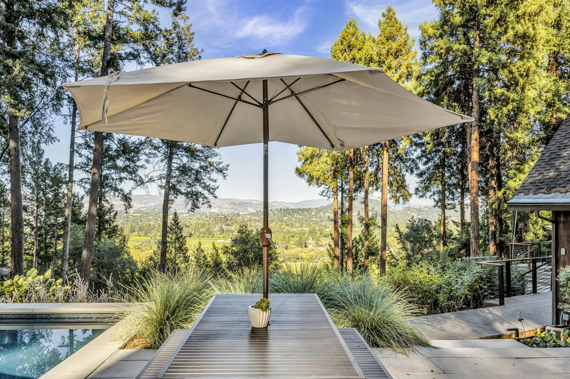 Casa de Lucca pool set among the redwoods